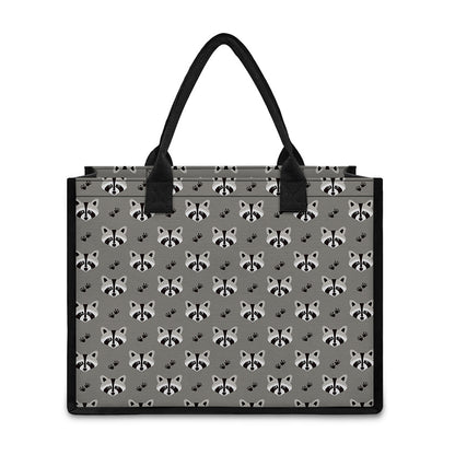 Grey Raccoon Pattern Print Canvas Tote Bag