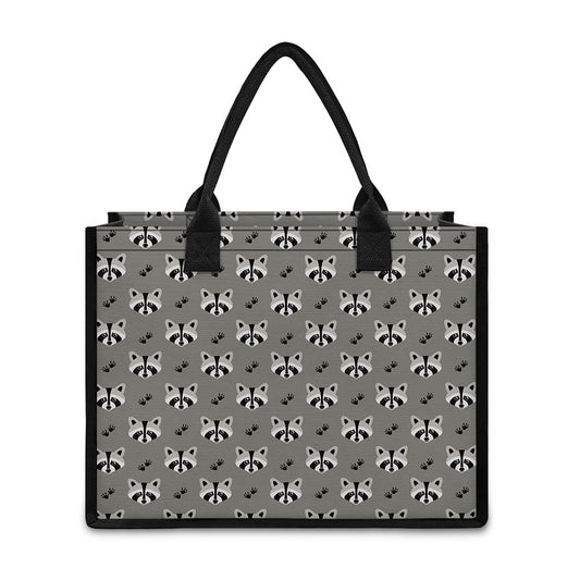 Grey Raccoon Pattern Print Canvas Tote Bag