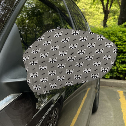 Grey Raccoon Pattern Print Car Side Mirror Covers
