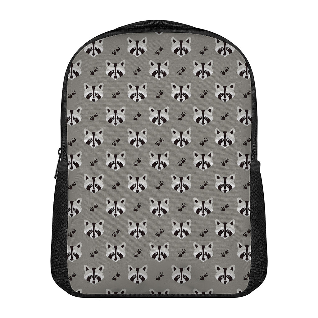 Grey Raccoon Pattern Print Casual Backpack