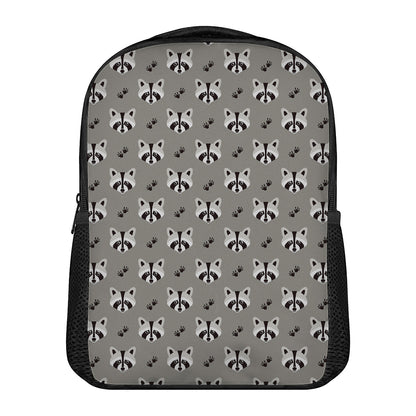 Grey Raccoon Pattern Print Casual Backpack