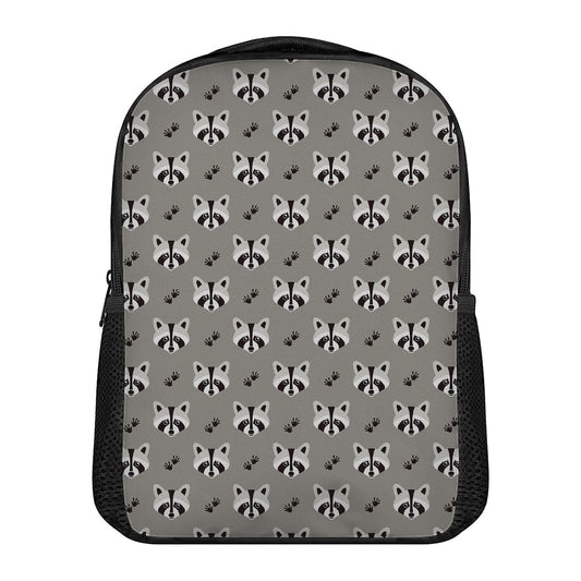 Grey Raccoon Pattern Print Casual Backpack