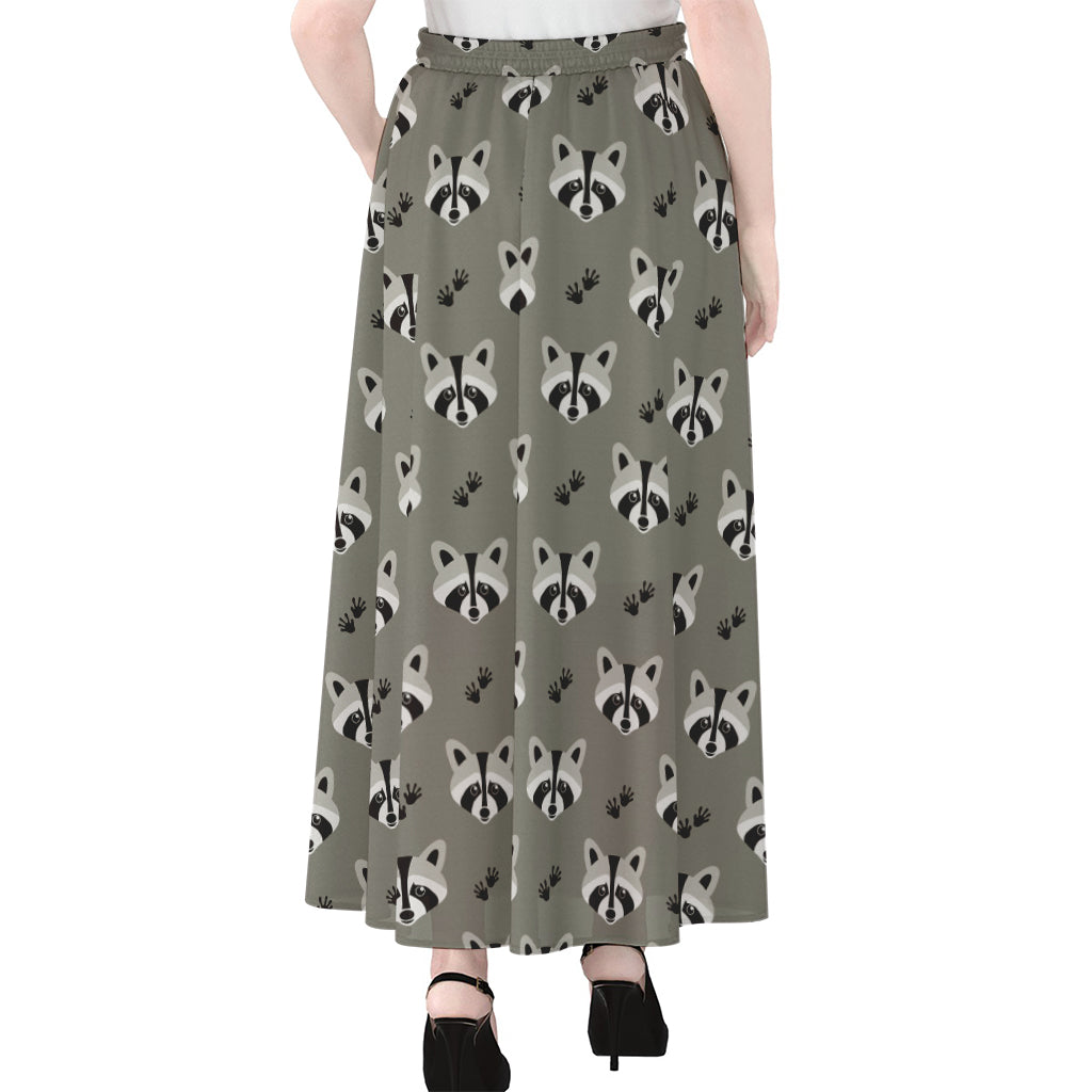 Grey Raccoon Pattern Print Chiffon Maxi Skirt