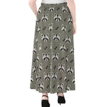 Grey Raccoon Pattern Print Chiffon Maxi Skirt