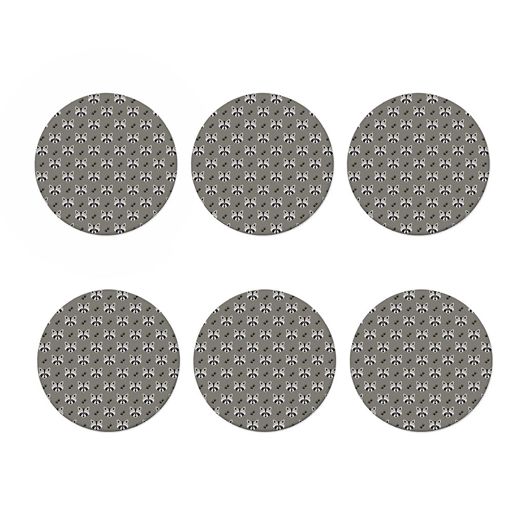 Grey Raccoon Pattern Print Coaster Set