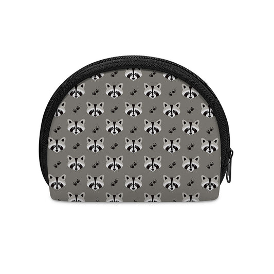 Grey Raccoon Pattern Print Coin Purse