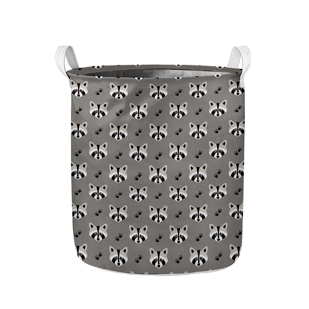 Grey Raccoon Pattern Print Collapsible Laundry Basket
