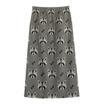 Grey Raccoon Pattern Print Cotton Front Slit Maxi Skirt