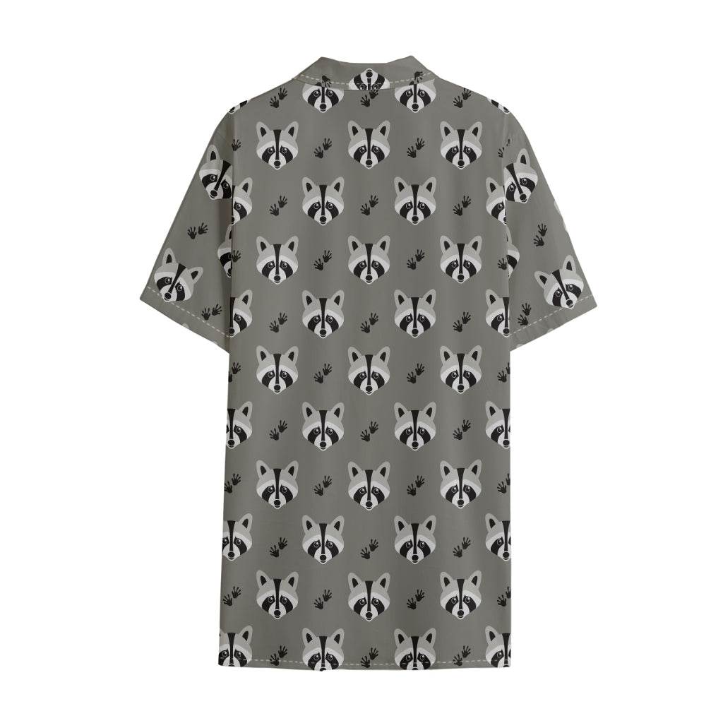 Grey Raccoon Pattern Print Cotton Hawaiian Shirt