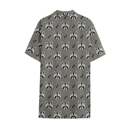Grey Raccoon Pattern Print Cotton Hawaiian Shirt