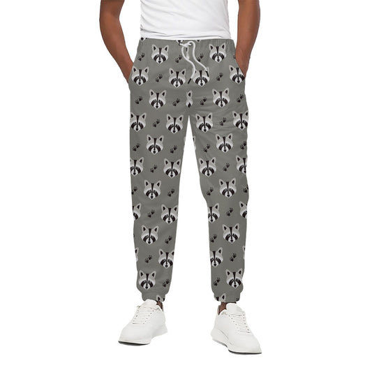 Grey Raccoon Pattern Print Cotton Pants