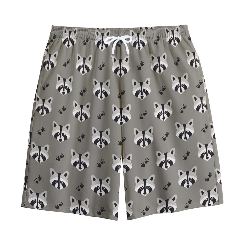 Grey Raccoon Pattern Print Cotton Shorts