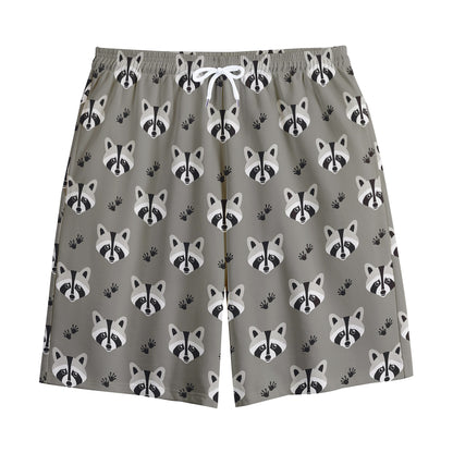 Grey Raccoon Pattern Print Cotton Shorts