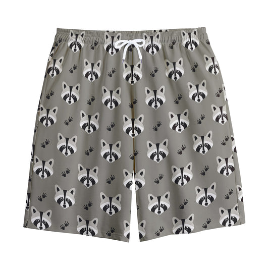 Grey Raccoon Pattern Print Cotton Shorts