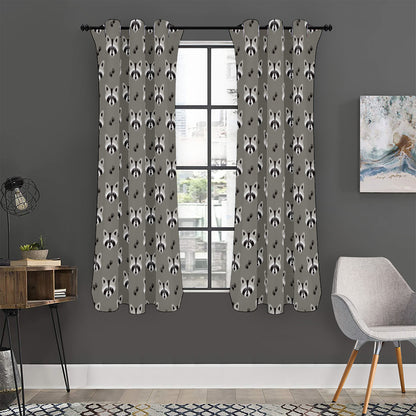 Grey Raccoon Pattern Print Curtain
