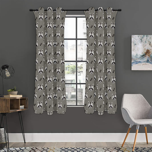 Grey Raccoon Pattern Print Curtain