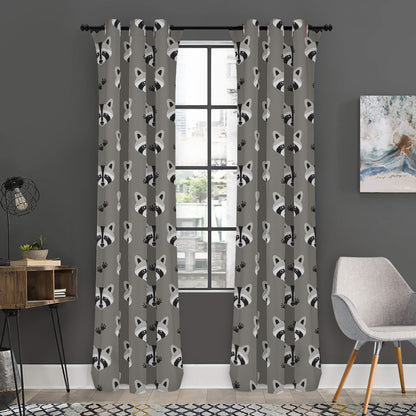 Grey Raccoon Pattern Print Curtain