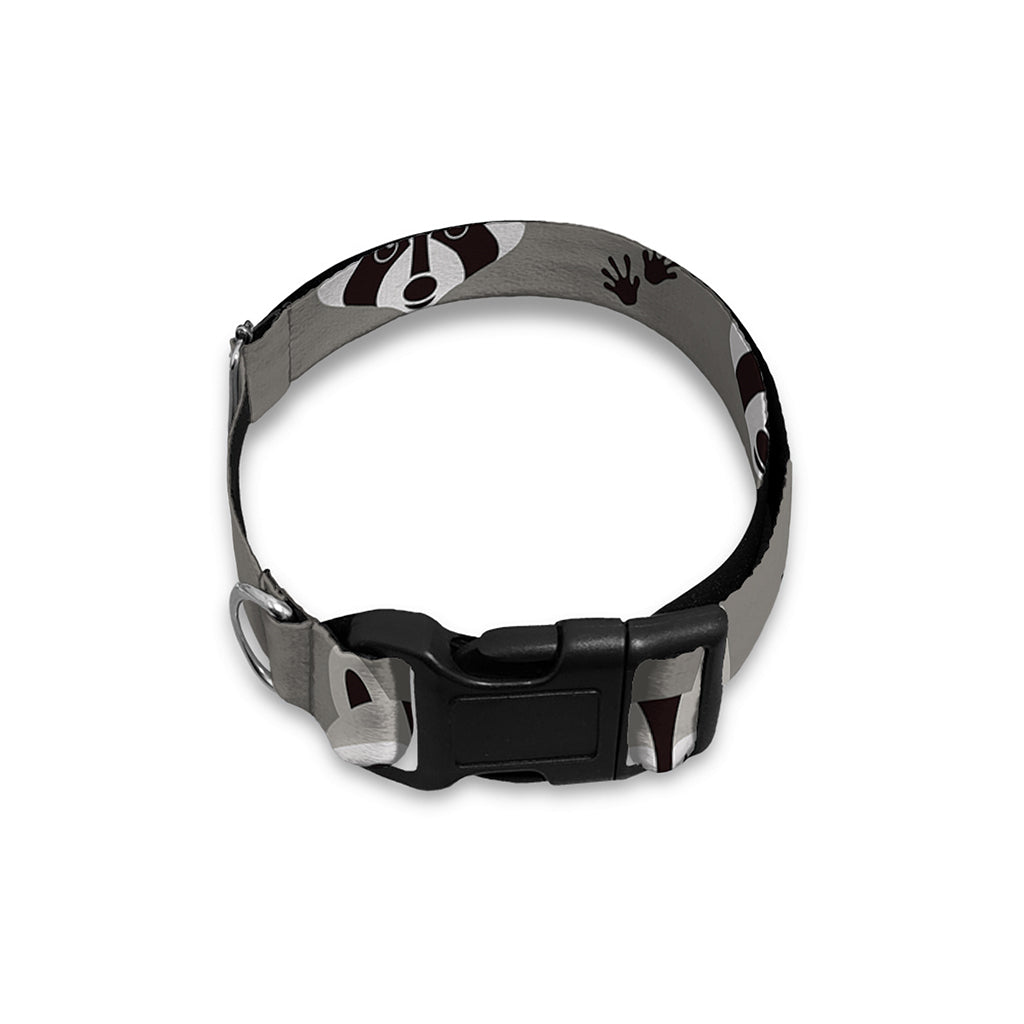 Grey Raccoon Pattern Print Dog Collar