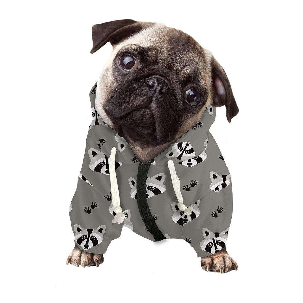 Grey Raccoon Pattern Print Dog Zip Up Hoodie