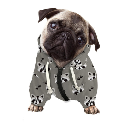 Grey Raccoon Pattern Print Dog Zip Up Hoodie