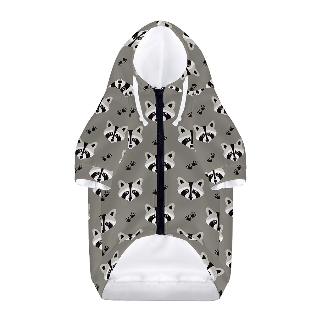 Grey Raccoon Pattern Print Dog Zip Up Hoodie