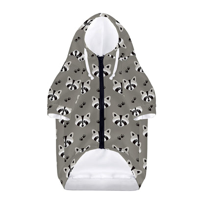 Grey Raccoon Pattern Print Dog Zip Up Hoodie