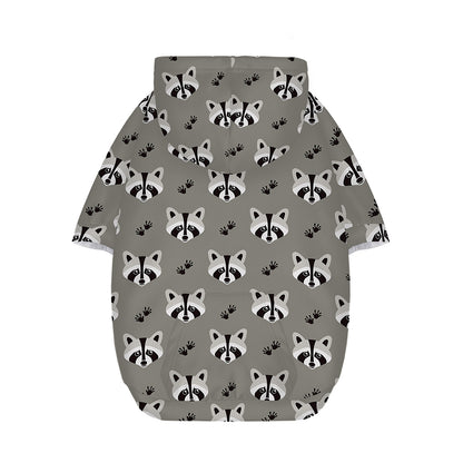Grey Raccoon Pattern Print Dog Zip Up Hoodie