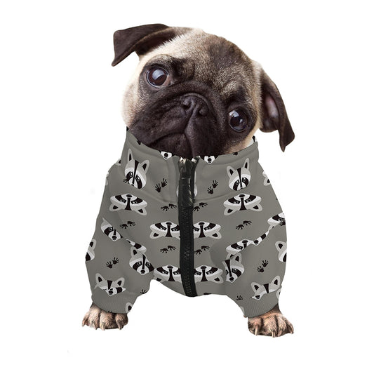 Grey Raccoon Pattern Print Dog Zip Up Jacket