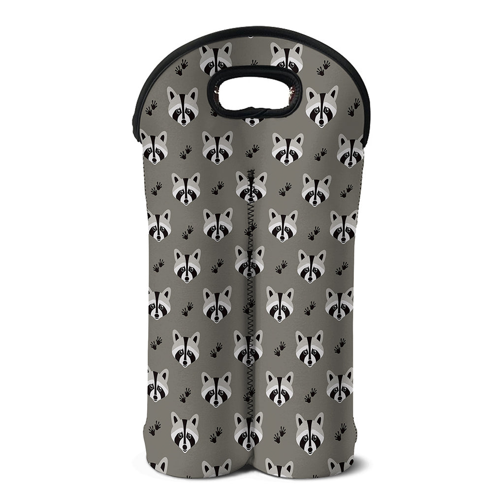 Grey Raccoon Pattern Print Double Neoprene Wine Tote