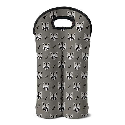 Grey Raccoon Pattern Print Double Neoprene Wine Tote
