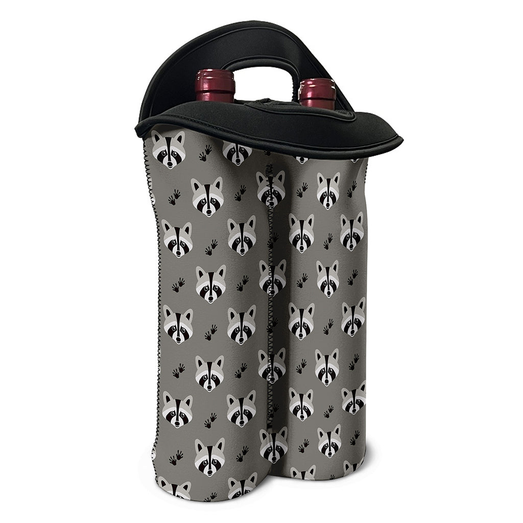 Grey Raccoon Pattern Print Double Neoprene Wine Tote