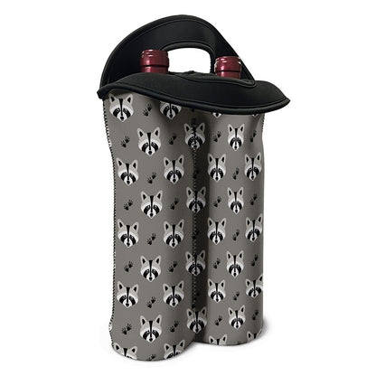 Grey Raccoon Pattern Print Double Neoprene Wine Tote
