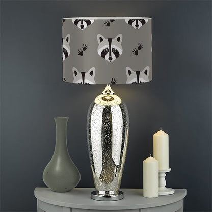 Grey Raccoon Pattern Print Drum Lamp Shade