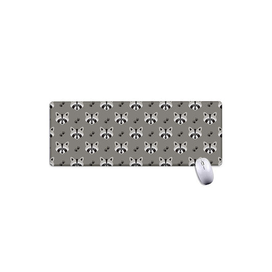 Grey Raccoon Pattern Print Extended Mouse Pad