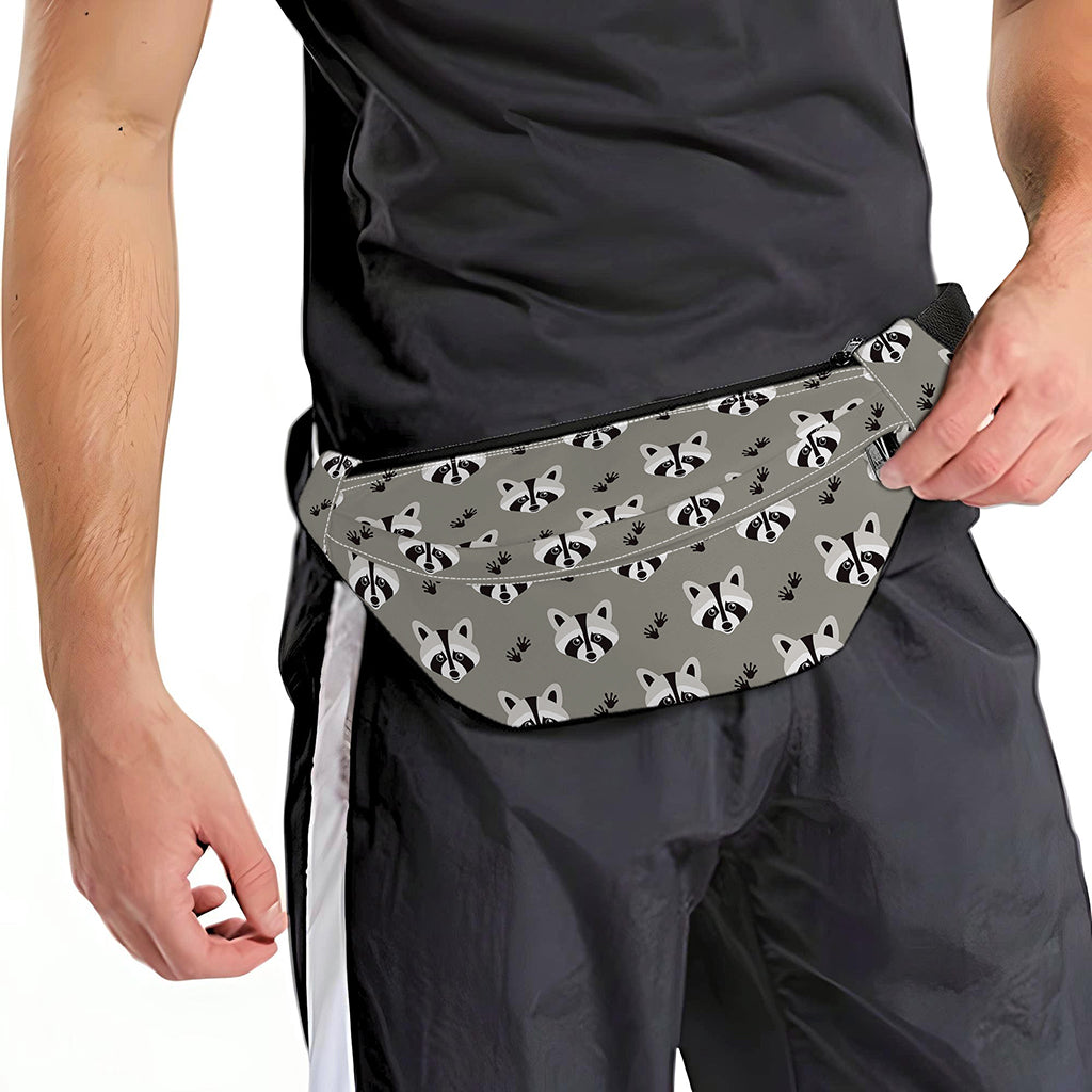 Grey Raccoon Pattern Print Fanny Pack