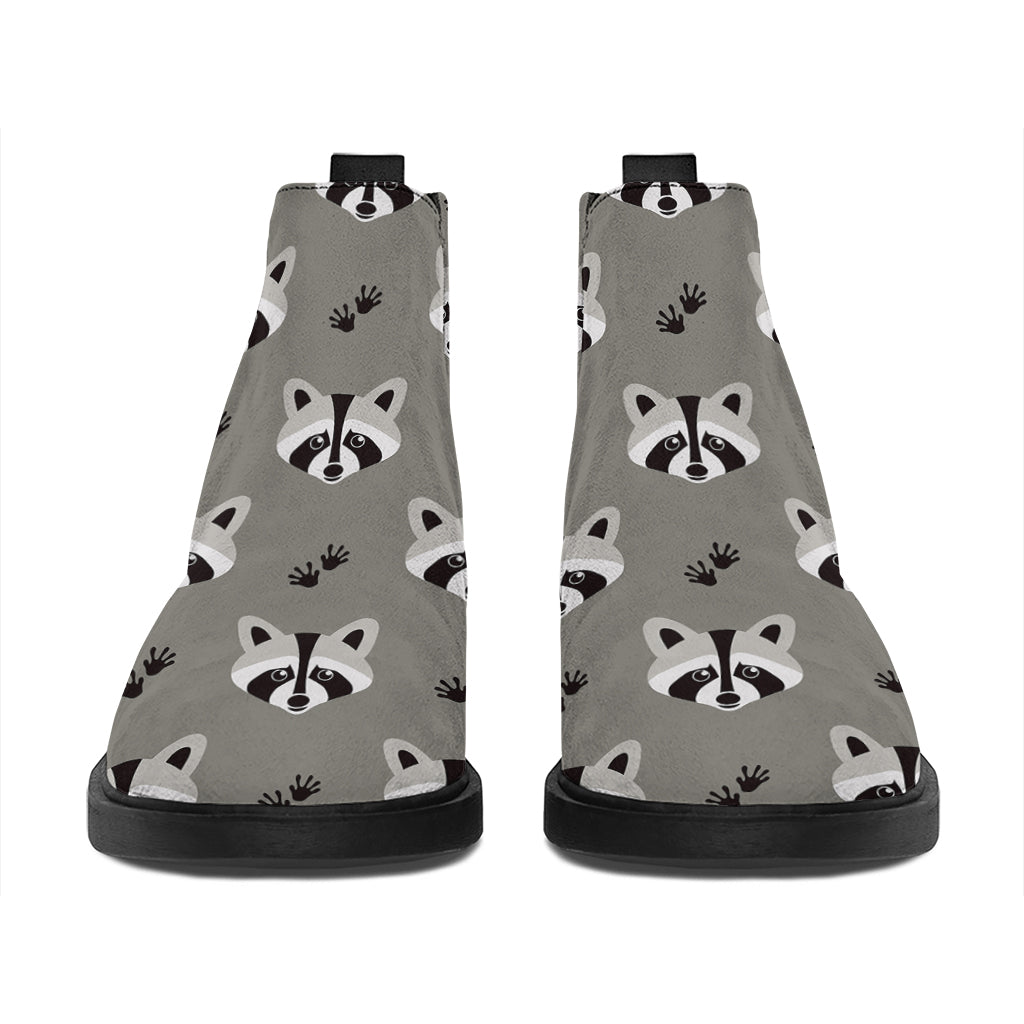 Grey Raccoon Pattern Print Flat Ankle Boots