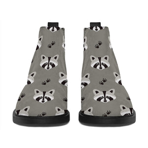 Grey Raccoon Pattern Print Flat Ankle Boots