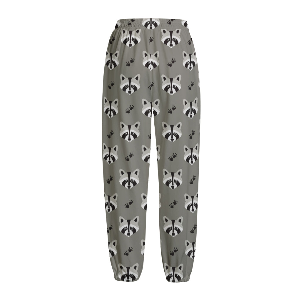 Grey Raccoon Pattern Print Fleece Lined Knit Pants