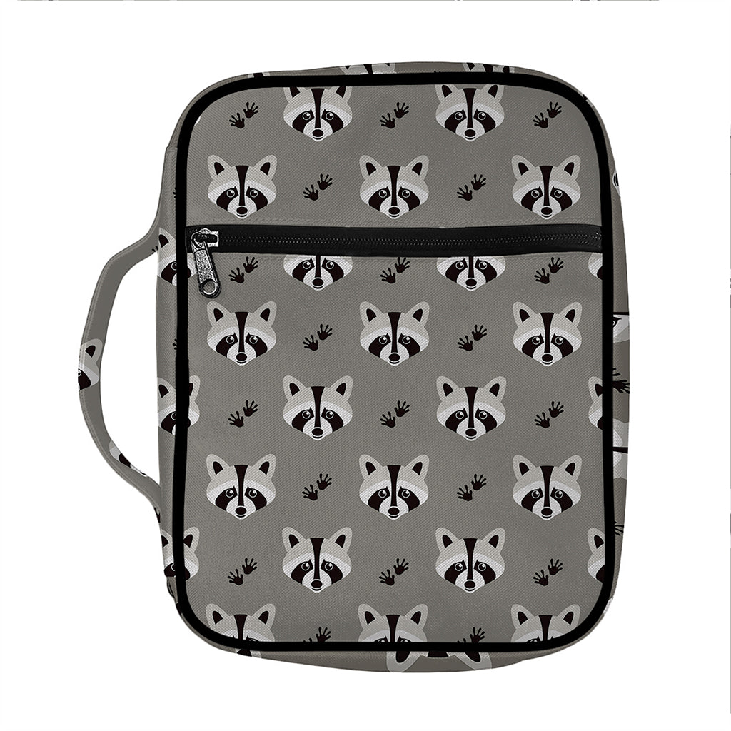 Grey Raccoon Pattern Print Front Pocket Bible Bag