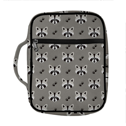 Grey Raccoon Pattern Print Front Pocket Bible Bag