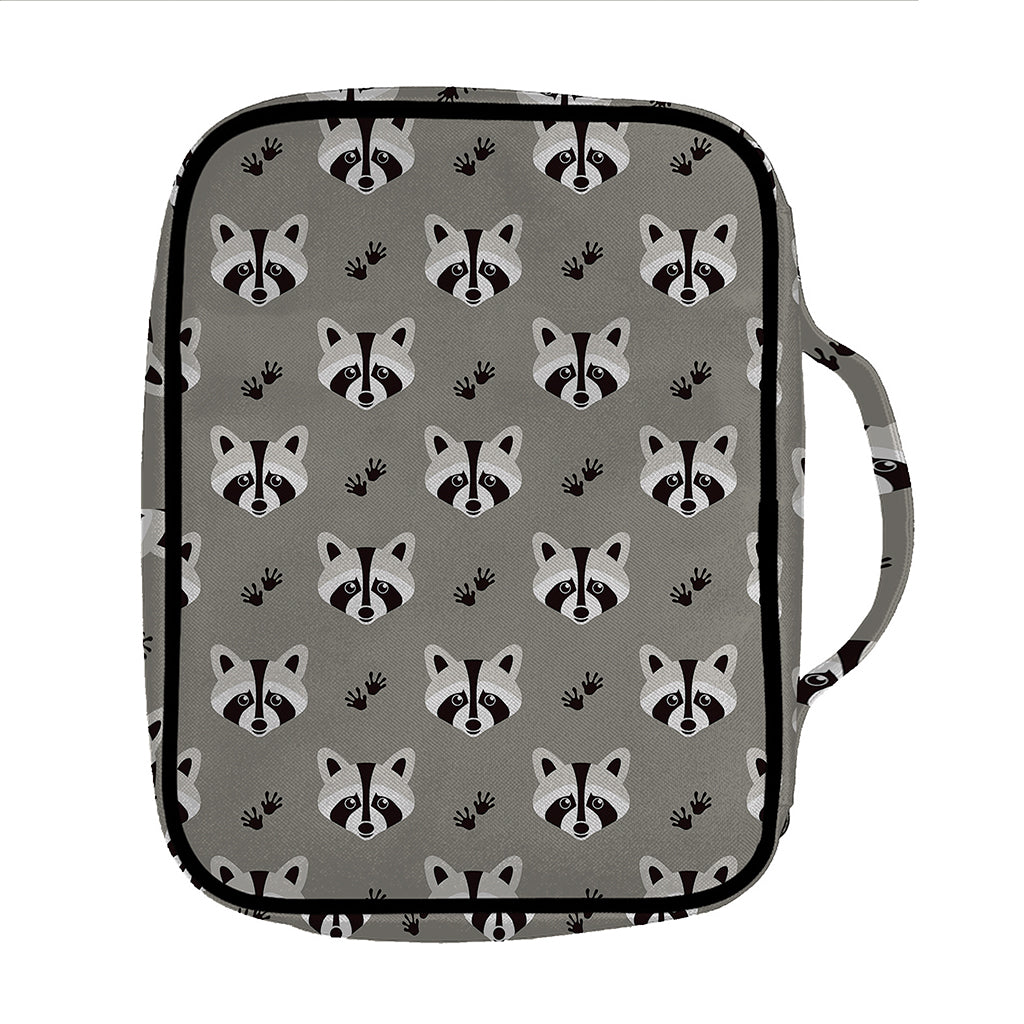 Grey Raccoon Pattern Print Front Pocket Bible Bag