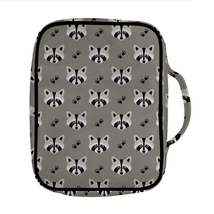 Grey Raccoon Pattern Print Front Pocket Bible Bag