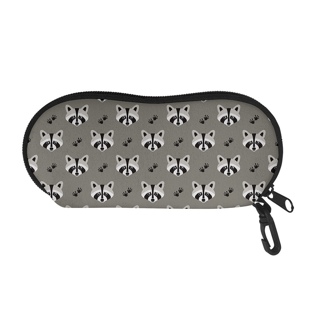 Grey Raccoon Pattern Print Glasses Case