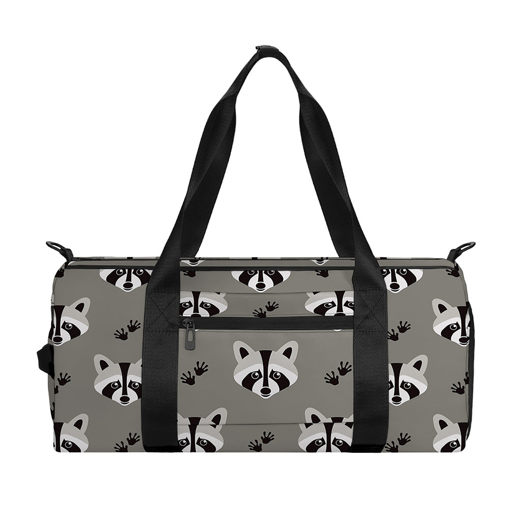 Grey Raccoon Pattern Print Gym Bag