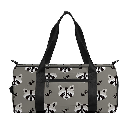 Grey Raccoon Pattern Print Gym Bag