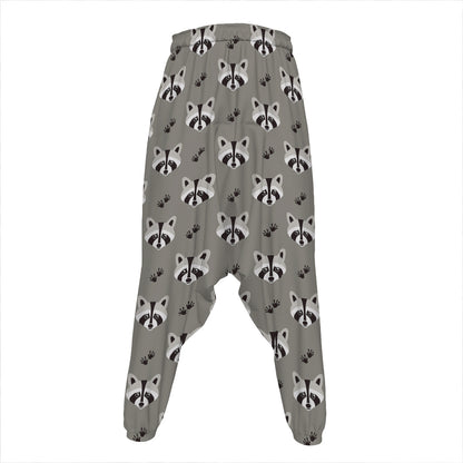 Grey Raccoon Pattern Print Hammer Pants