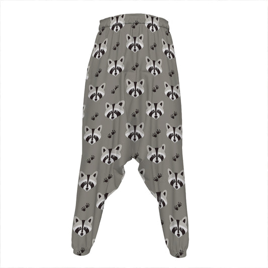 Grey Raccoon Pattern Print Hammer Pants