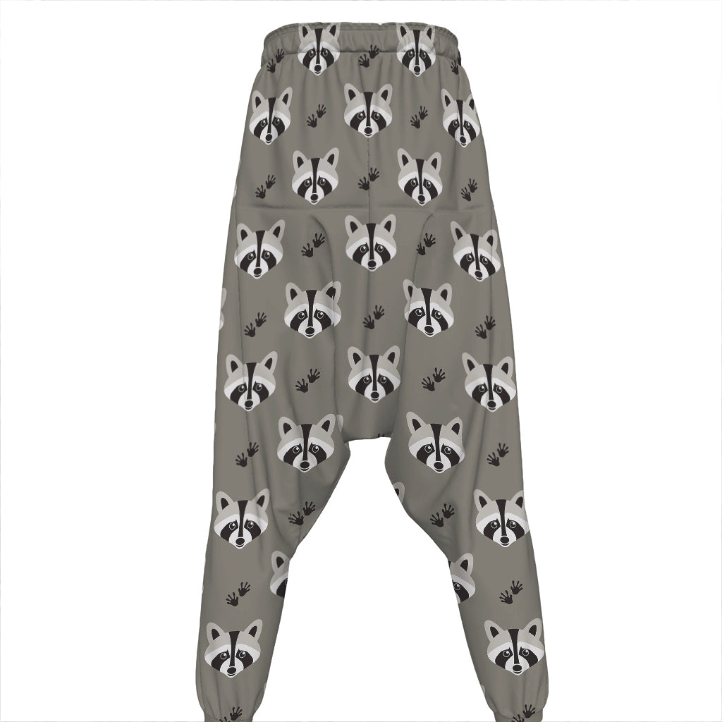 Grey Raccoon Pattern Print Hammer Pants