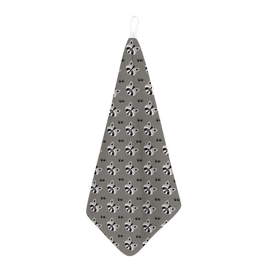 Grey Raccoon Pattern Print Hand Towel