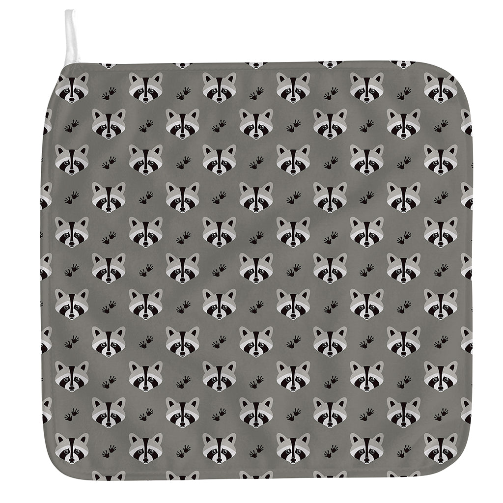Grey Raccoon Pattern Print Hand Towel